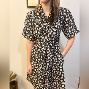 Vintage Robbie Bee SMALL Shirt Dress Novelty Print Button Tie Retro Academic